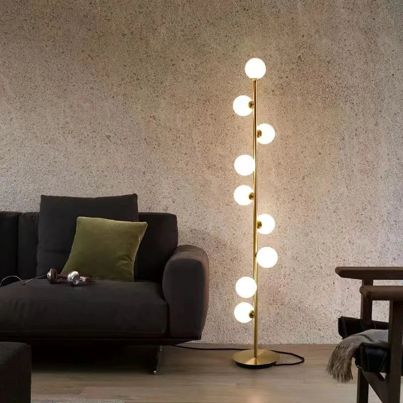 Modern Nordic minimalist floor lamp with wrought iron and glass construction, 154cm height
