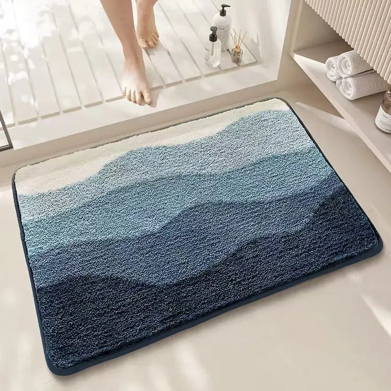 Rectangular rainbow print floor mat with sky sea colours and plastic dirt-resistant bottom