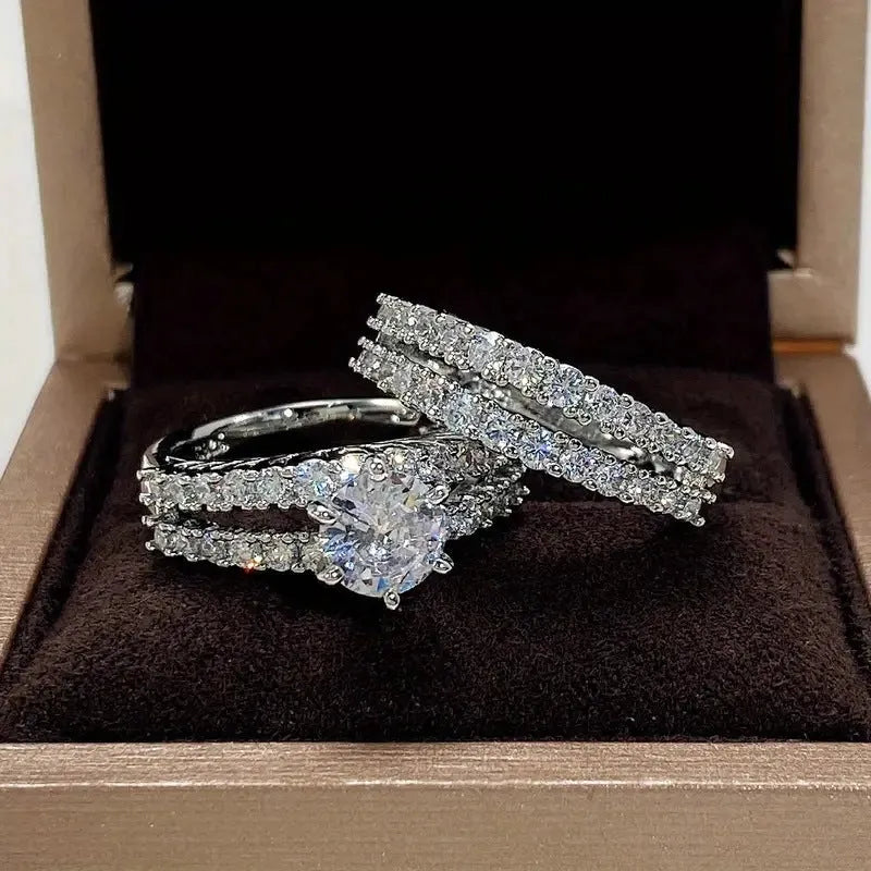 Fully jewelled 2-in-1 female ring set in alloy with silver, gold, and rose gold colour options