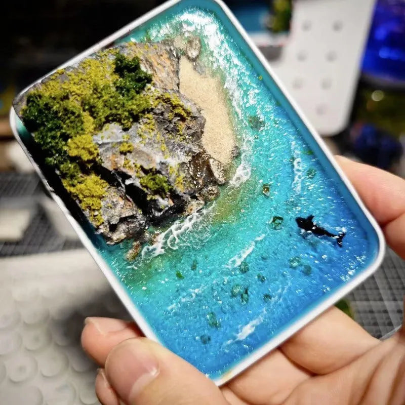 DIY marine landscape handmade ornament with bamboo peninsula iron box design