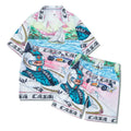 Plaid print beach shirt and trouser outfit set in European American style with short sleeves