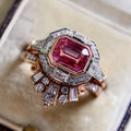 Women's geometric ruby fashion ring in rose gold colour alloy metal