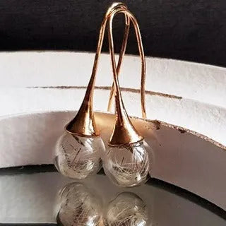 Transparent glass earrings with crystal dandelion seed design on French hooks