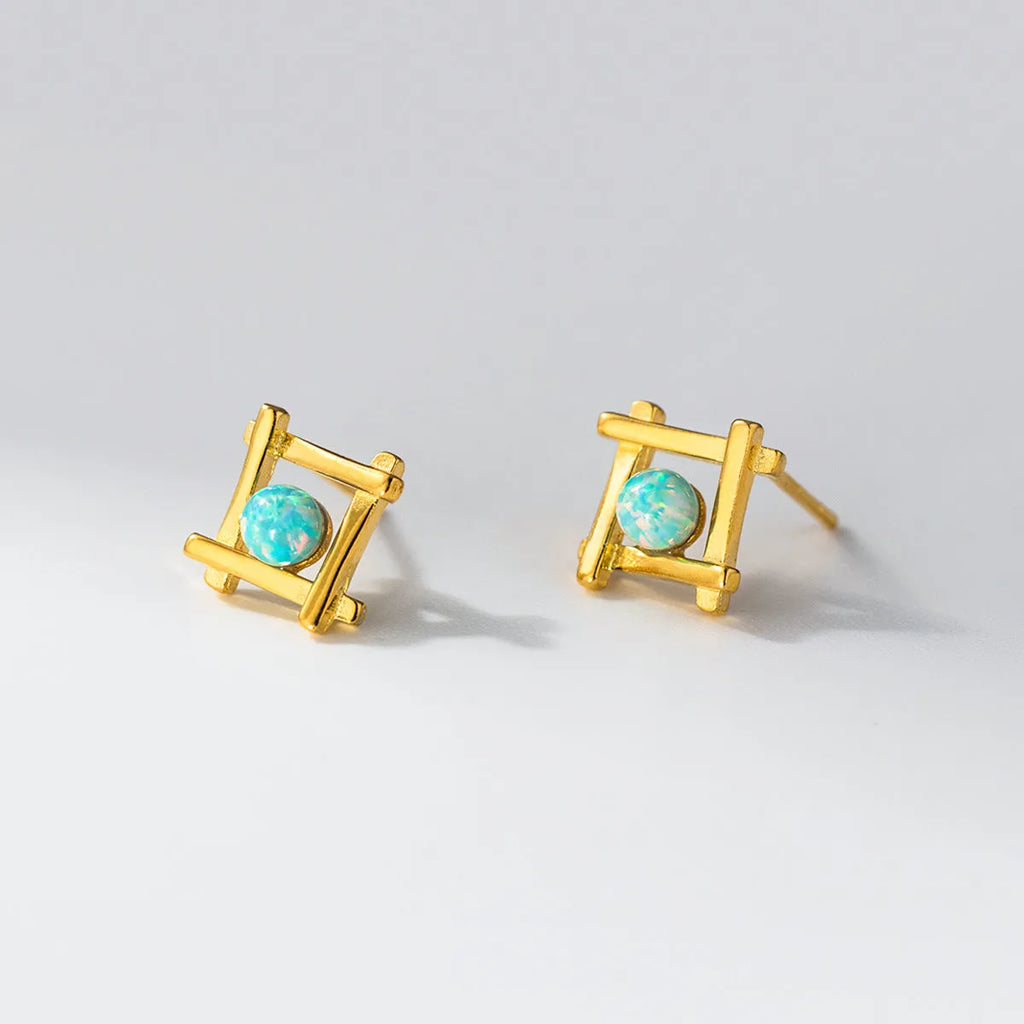 Geometric cross quadrangle stud earrings in 925 silver with silver and gold tone options