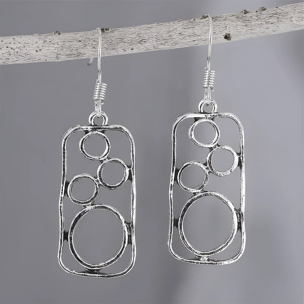 Geometric earrings with irregular square and round design in antique silver colour