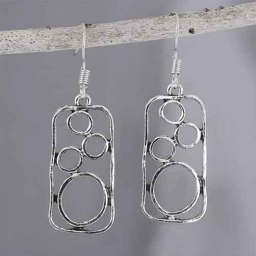 Geometric earrings with irregular square and round design in antique silver colour