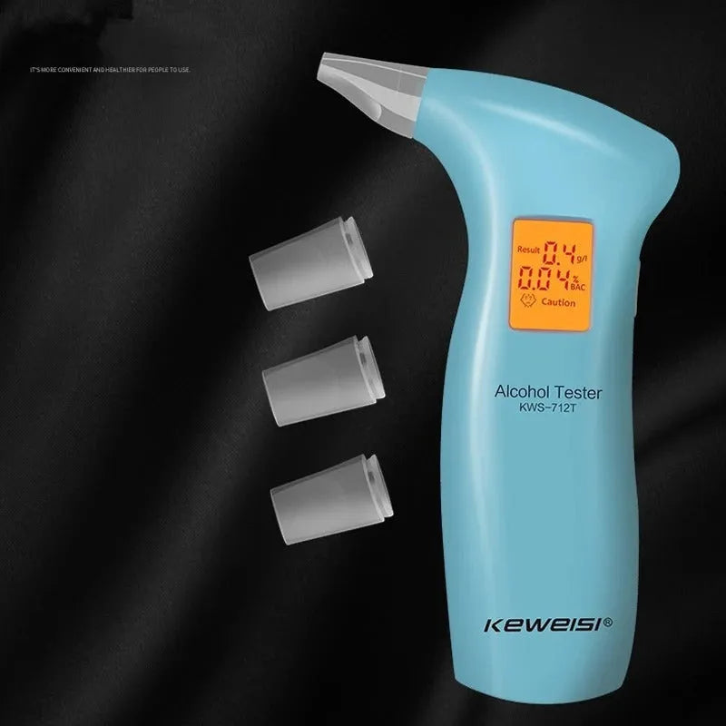 Portable orange light breath alcohol tester with replaceable mouthpieces in orange light black colour