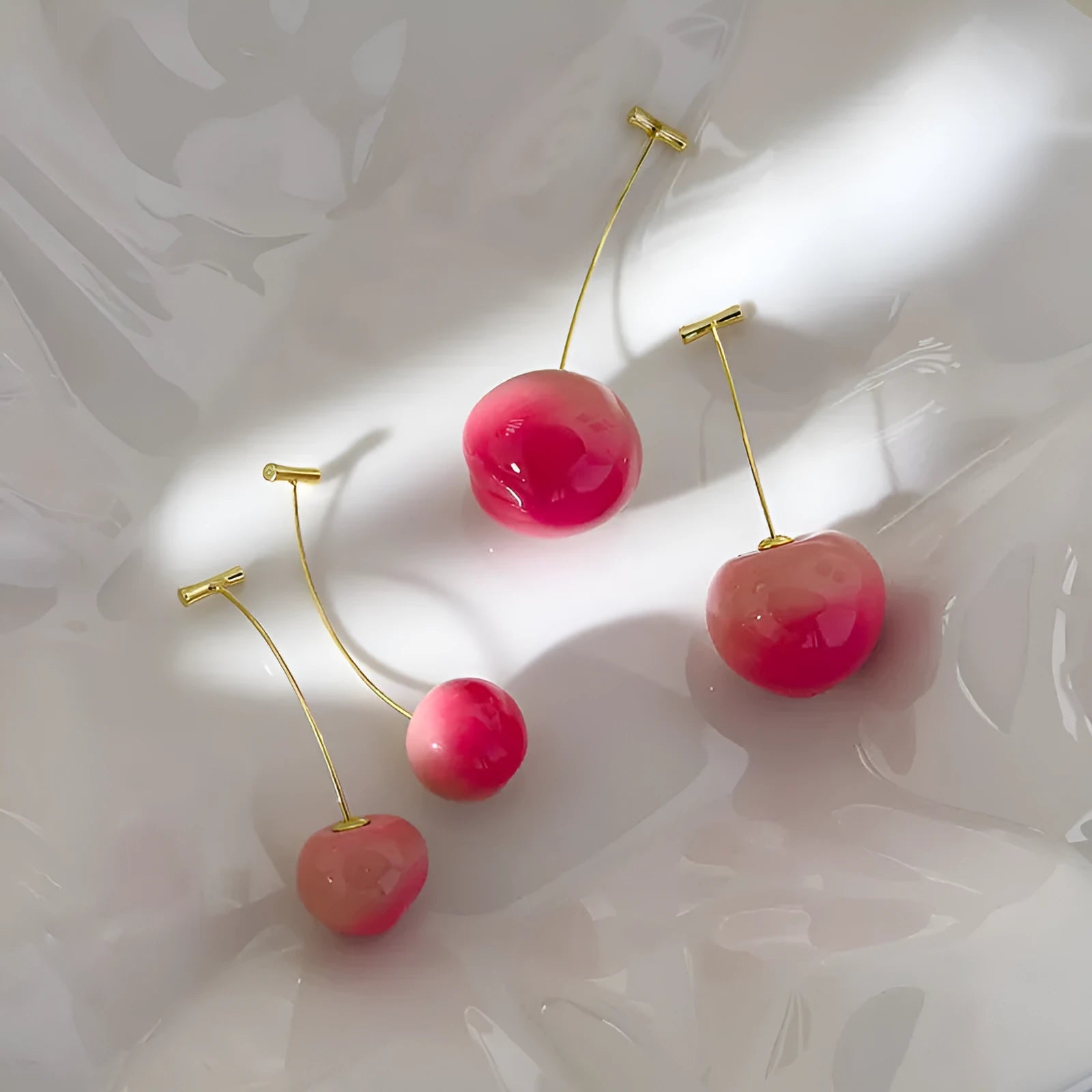 Acrylic peach fruit earrings in small and large sizes with copper components