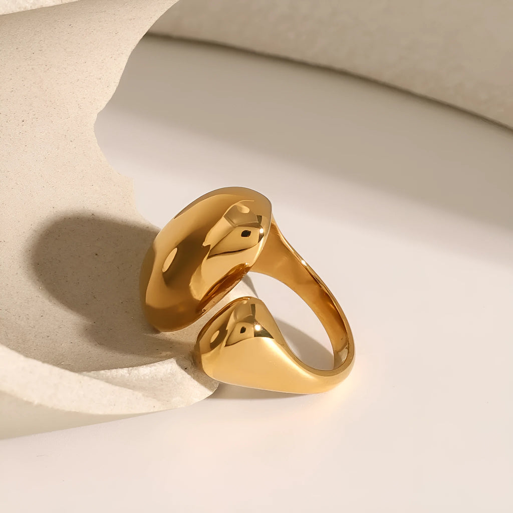 Women's geometric open ring in stainless steel with electroplated JDR2405081 finish