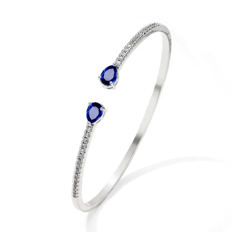 Personalised multi-zircon fashion bracelet on copper band in white and blue colour options