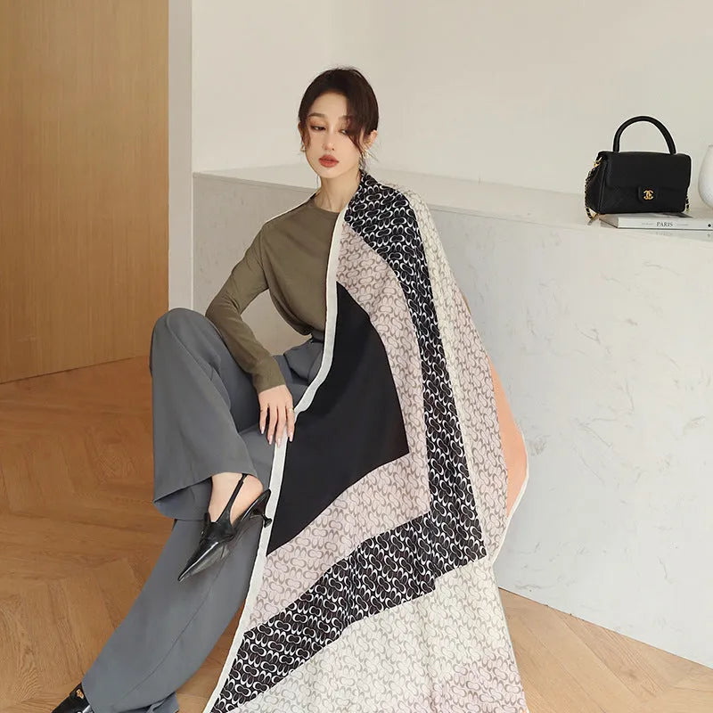 Vintage printed polyester scarf in mid-length 180cm by 90cm size for autumn warmth