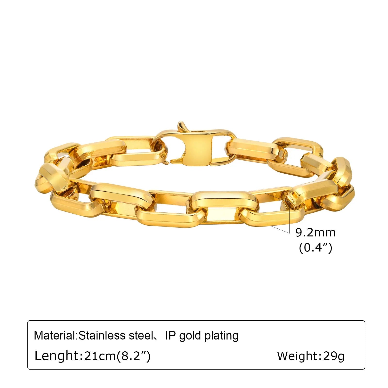 Men's titanium steel square chain bracelet in steel colour showing simple geometric design