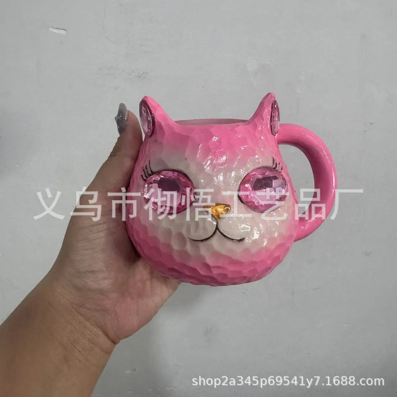 Cat cup resin craft ornament in purple, green, blue, or pink colours for desk display
