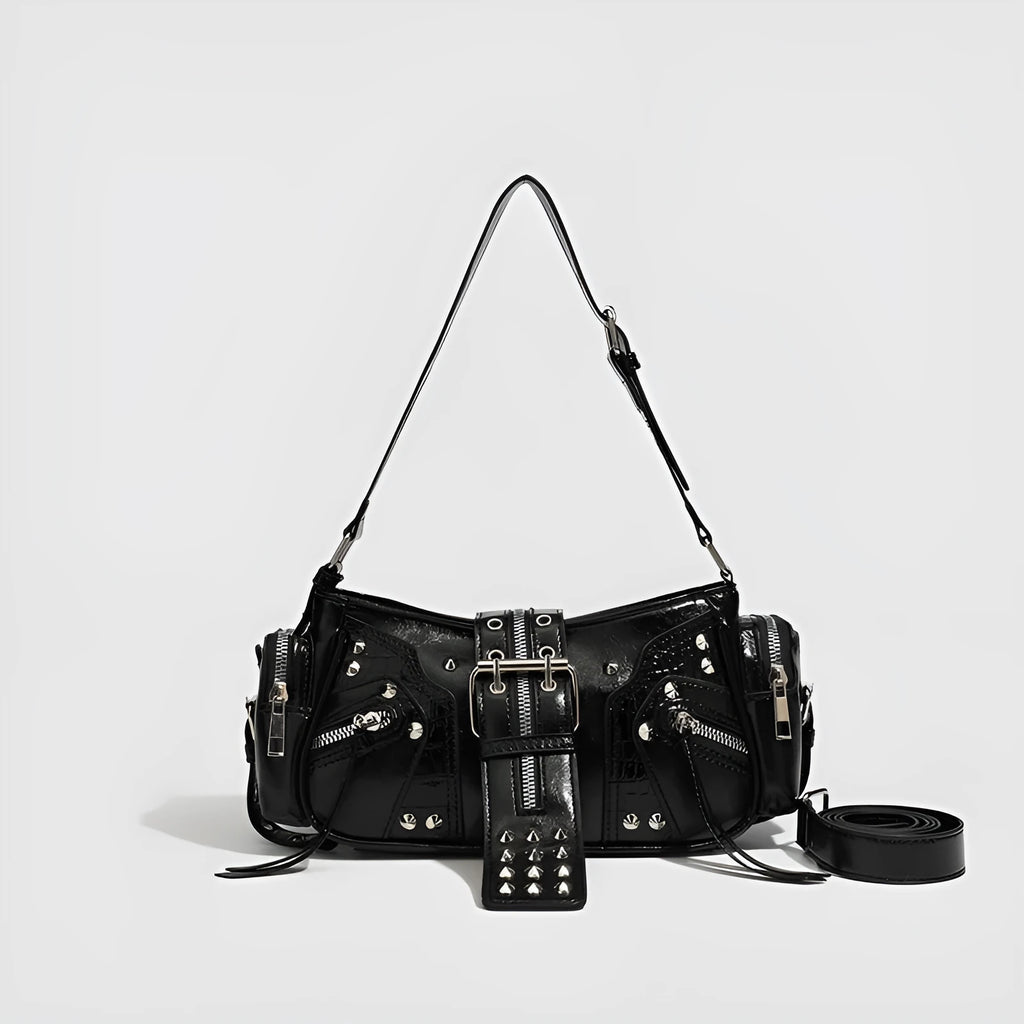 Black dumpling-shaped retro handbag with oil wax leather and three-dimensional pocket design