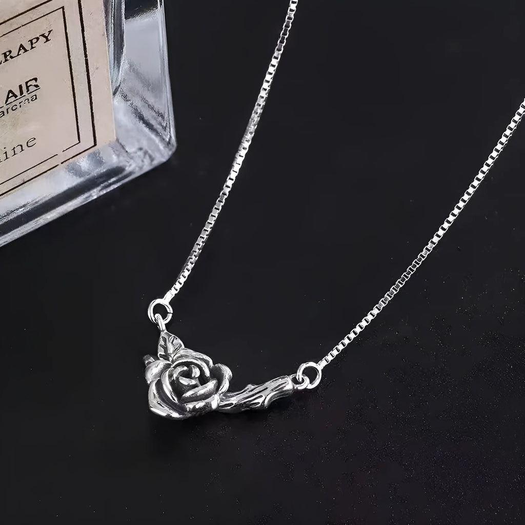 Retro black rose necklace for women with distressed vintage rose finish copper pendant cross chain