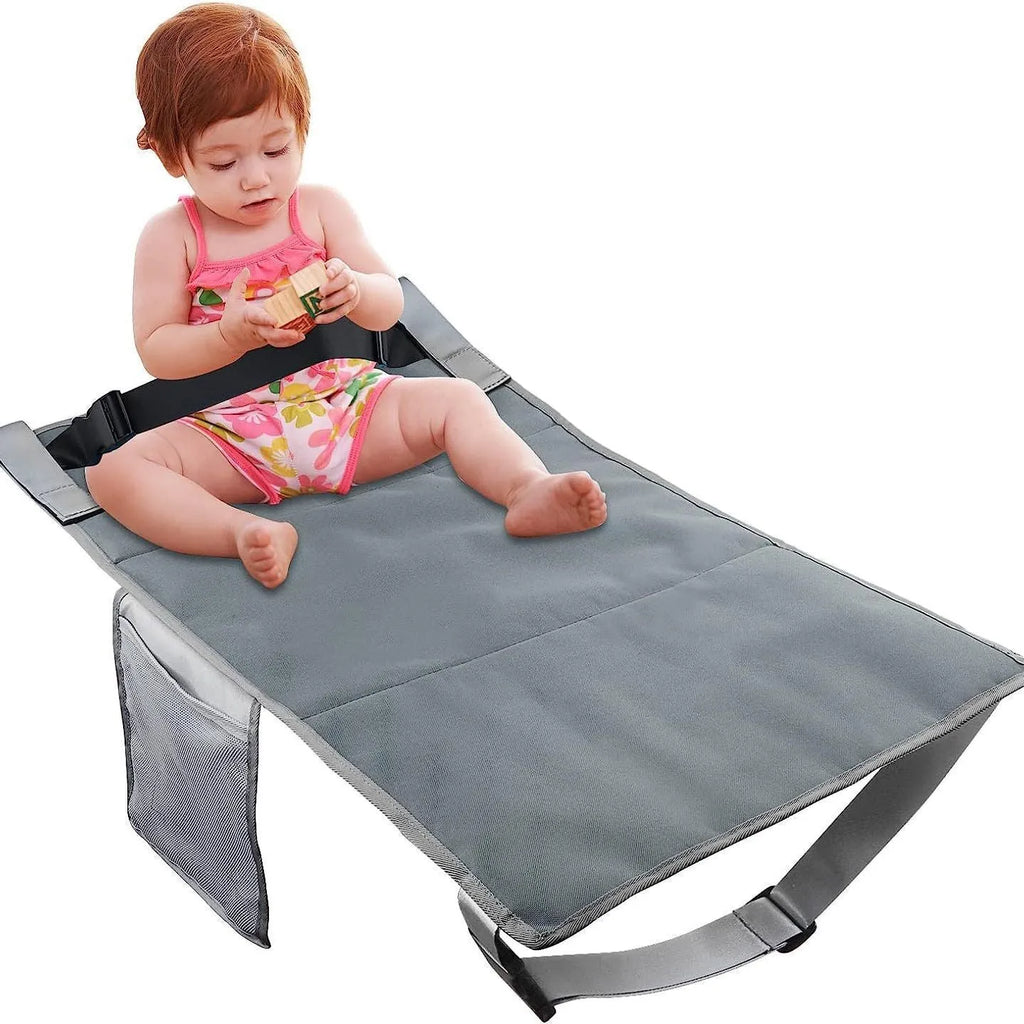 Portable blue nylon children's aircraft pedal seat extender with extension device