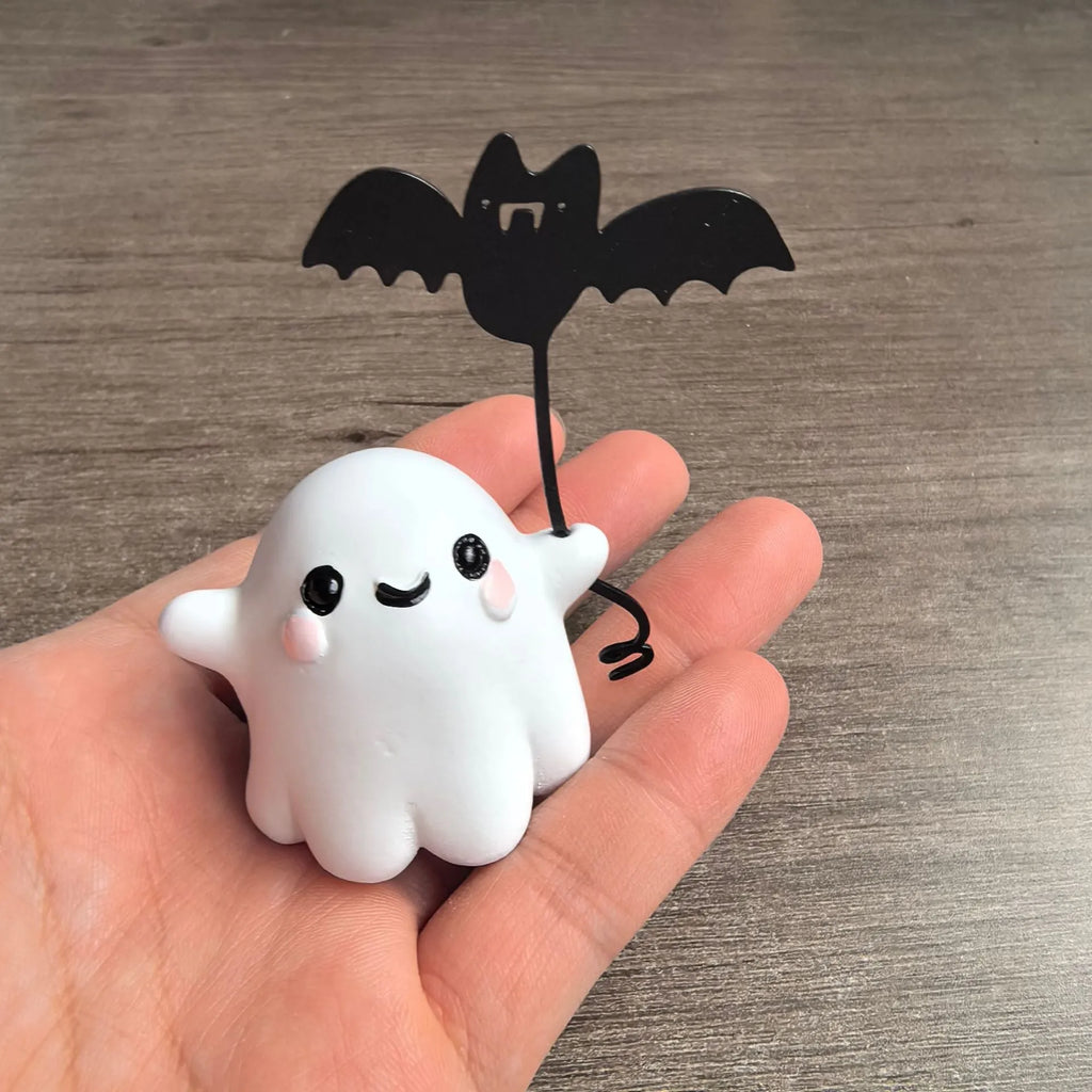 Mini resin ghost walking dog Halloween statue with bat, American style ornament