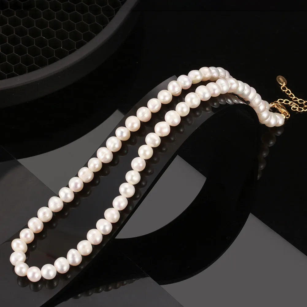 Women's adjustable freshwater pearl necklace with 925 sterling silver electroplating