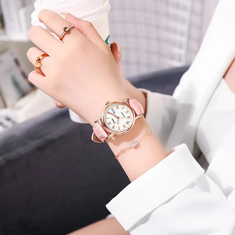 Women's automatic mechanical watch with choice of stainless steel or leather strap, 12mm thickness