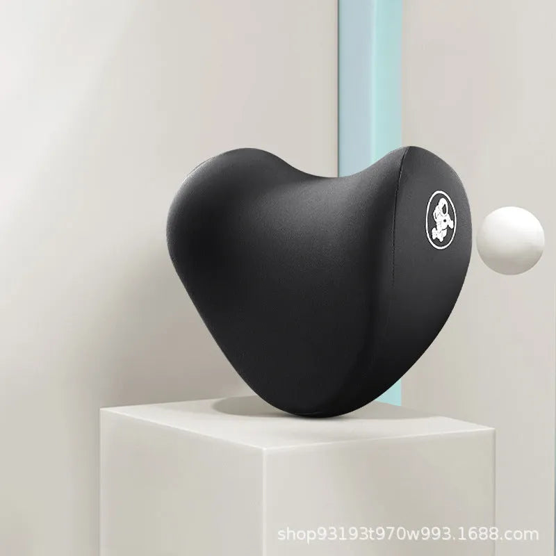 Car pillow set with heart-shaped headrest and lumbar support pillow, cotton cover, four seasons memory foam, black colour