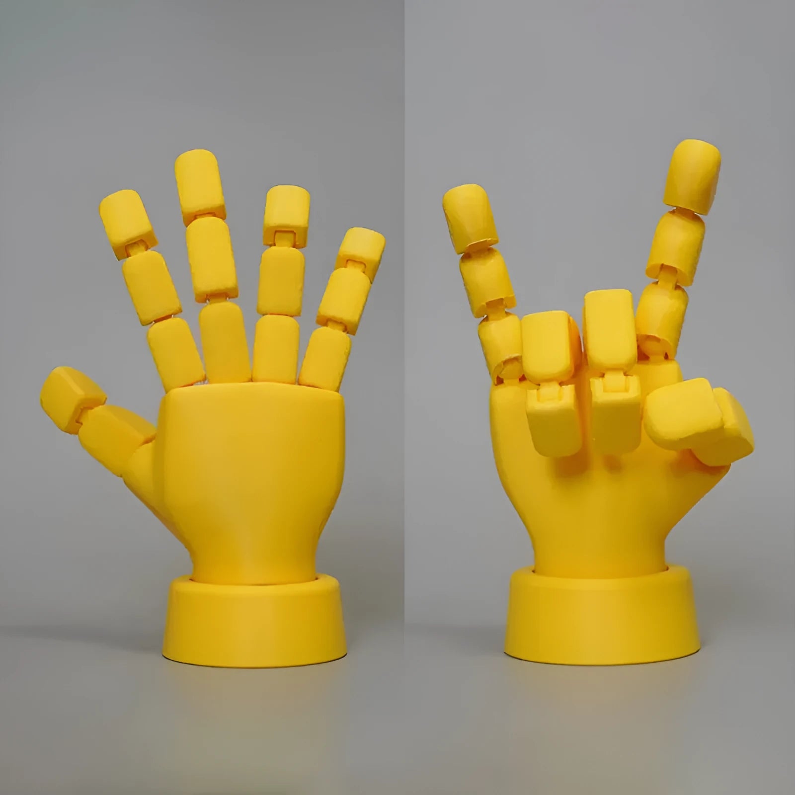Yellow movable joint hand props made from PLA plastic for decorative displays