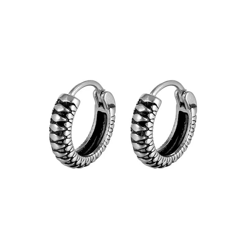 Silver geometric retro twist earrings with stripe design and round elements