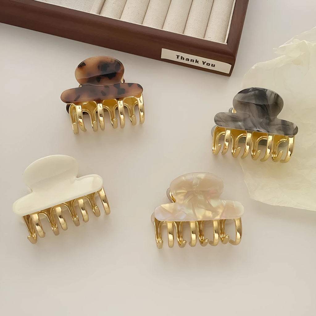 Retro acetate hair barrettes with metal grip in medium size showing R08 colour options