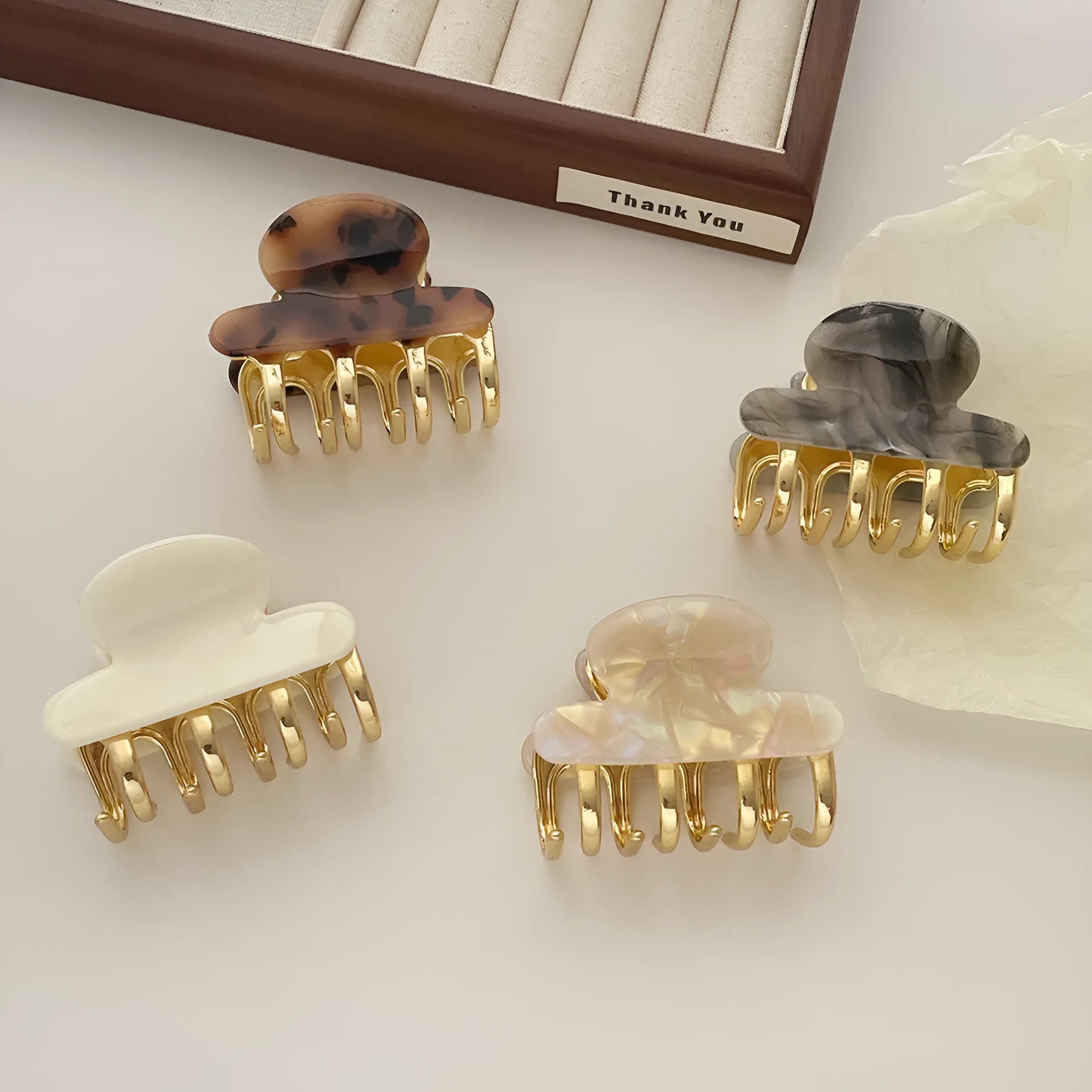 Retro acetate hair barrettes with metal grip in medium size showing R08 colour options