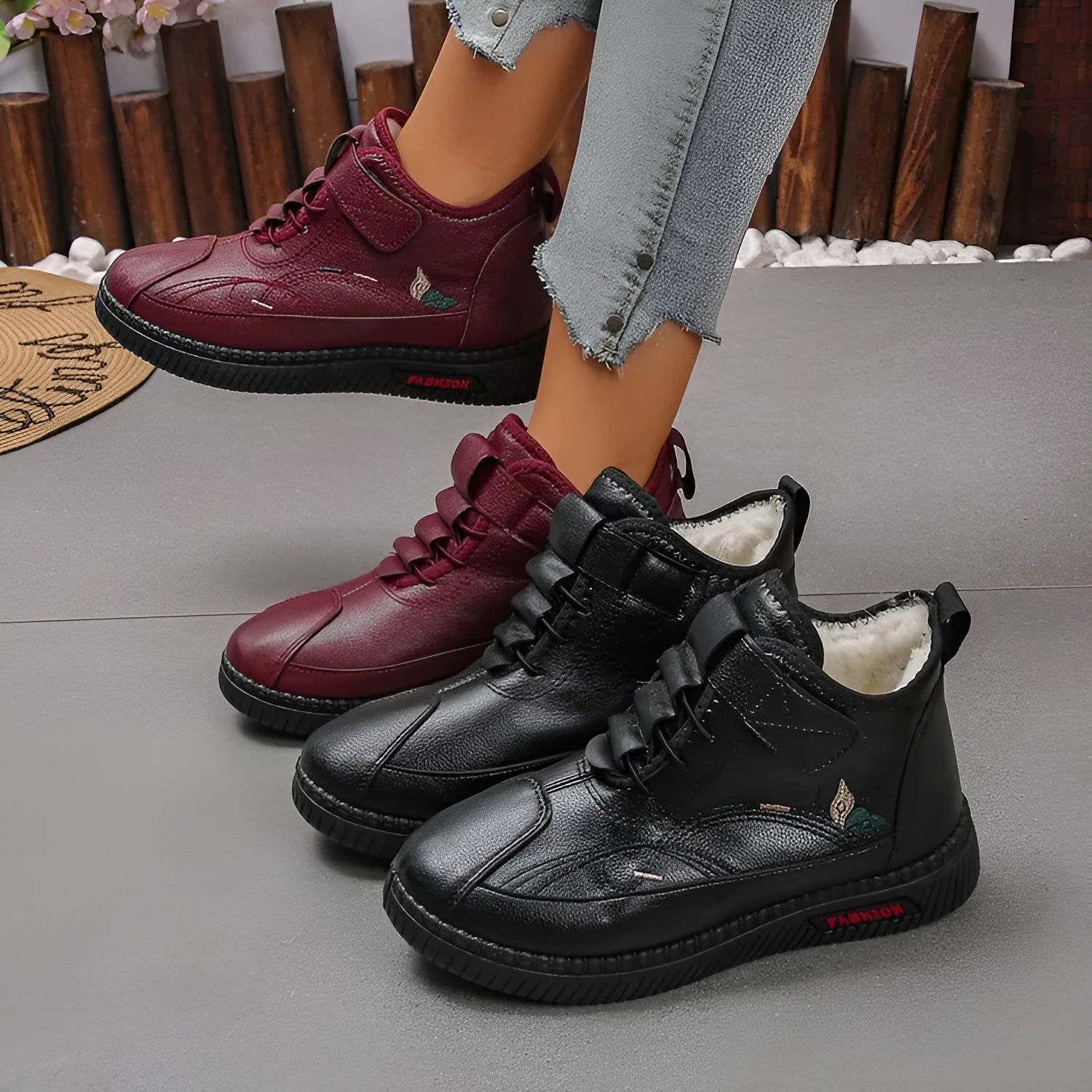 Women's black velvet shoes with non-slip rubber sole and hollow-out pattern.