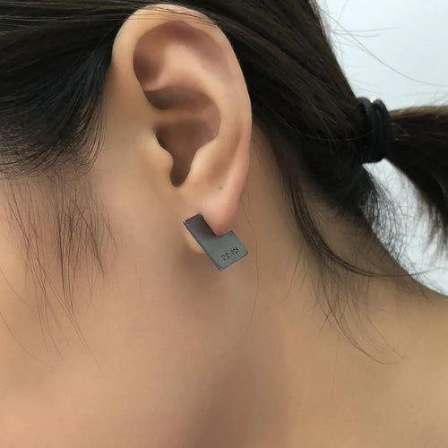 Oxidised black sterling silver square geometry earrings measuring 16mm