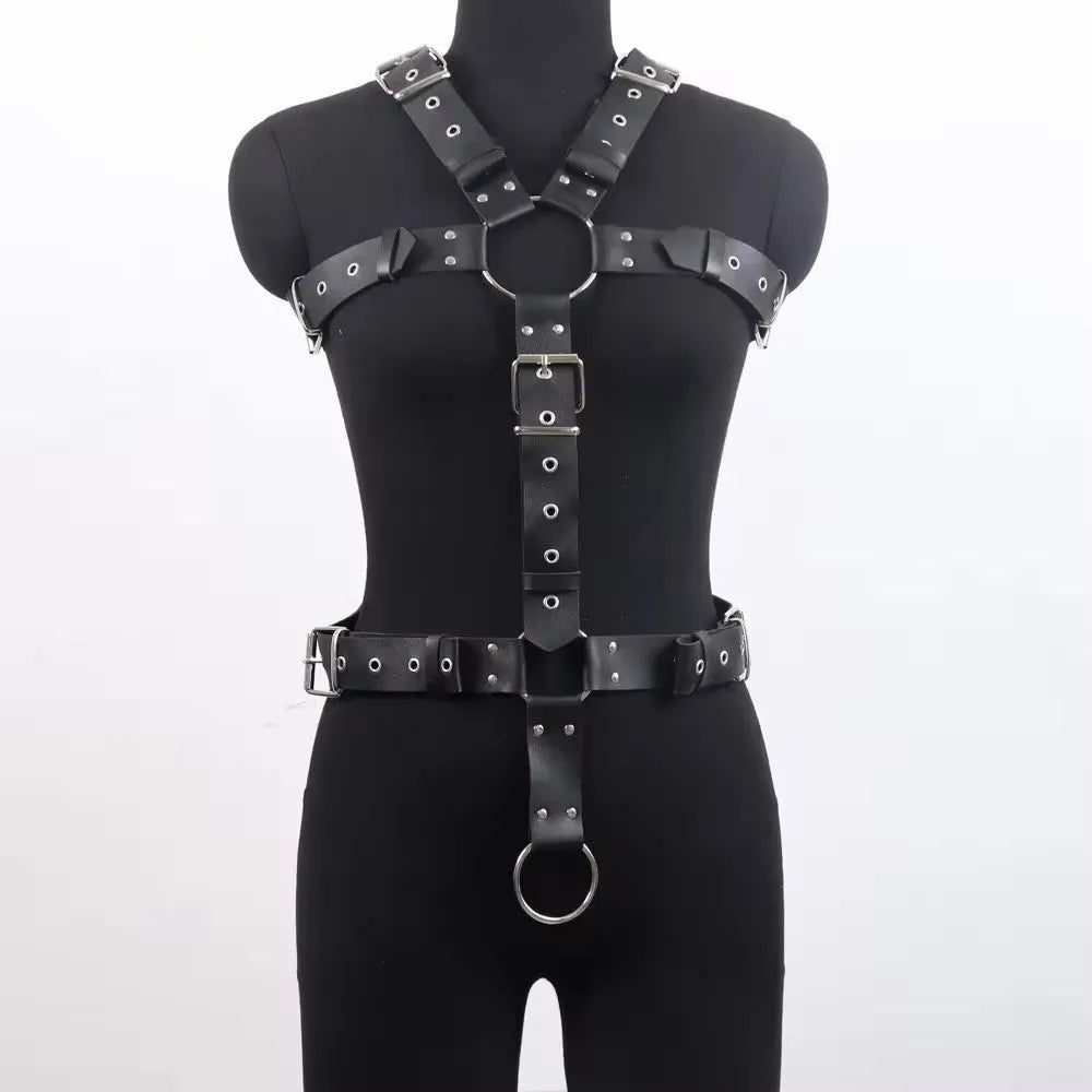 Black imitation leather waist shaping belt with a thin strap and adjustable pin buckle.