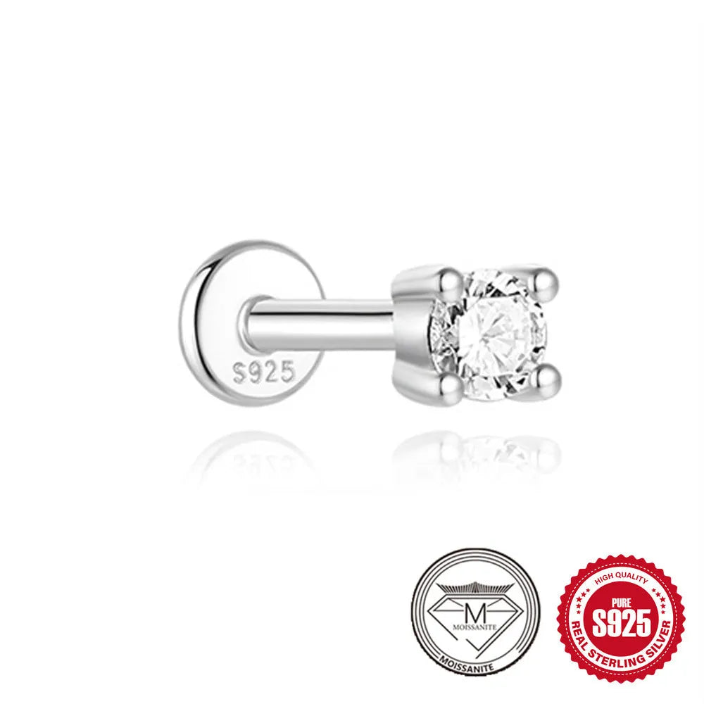 A pair of S925 sterling silver geometric petal stud earrings with a platinum finish, shown in a clip-on style.