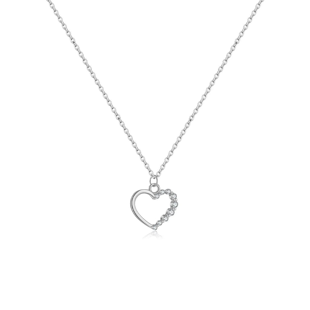 Sterling silver hollow heart necklace for women with gold plating options