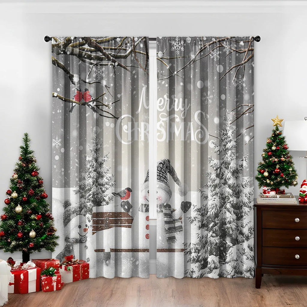 3D digital printed modern Christmas curtain hanging on a window