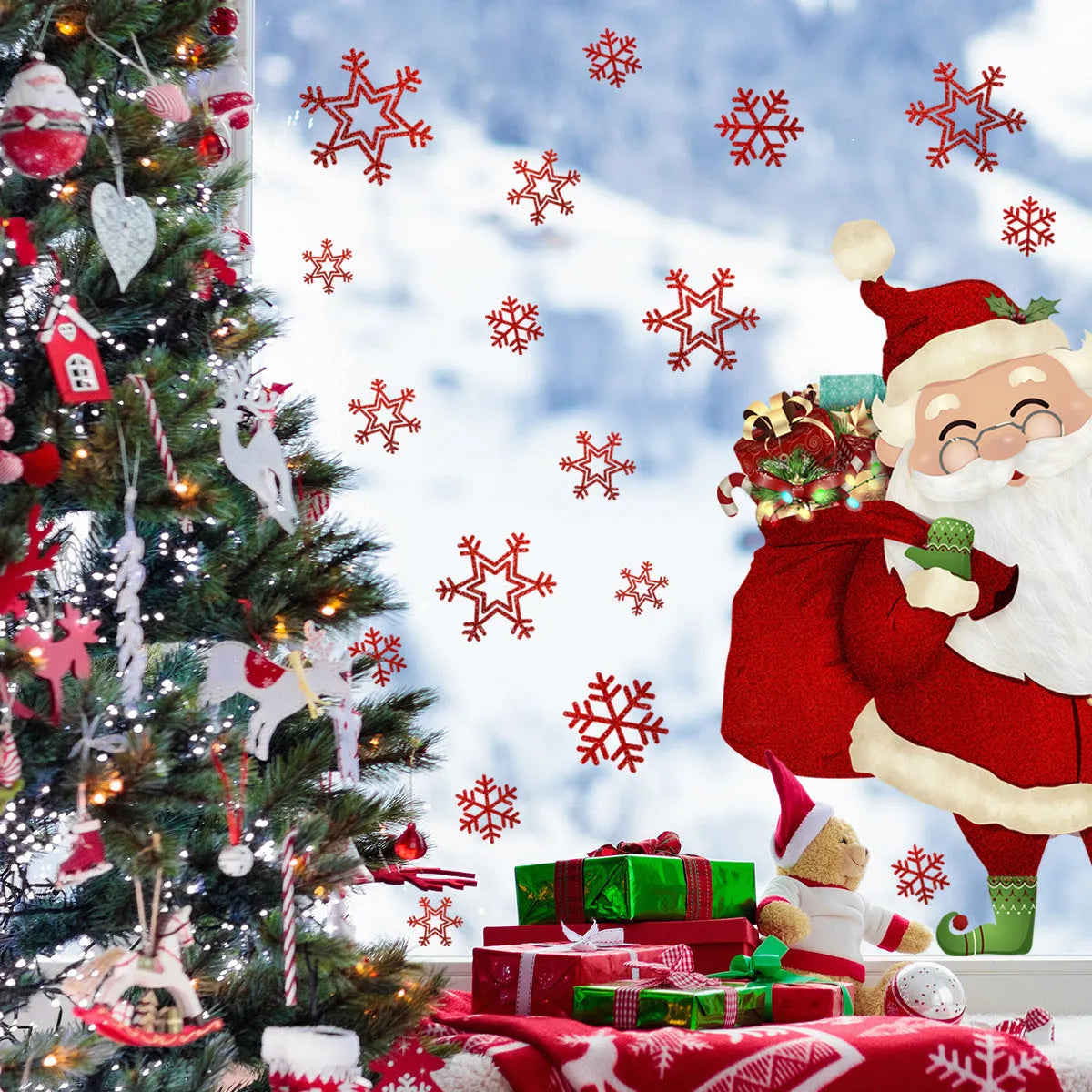 DJ4002 Snowflake Santa Claus PVC static wall sticker for windows 27x40cm modern simplicity