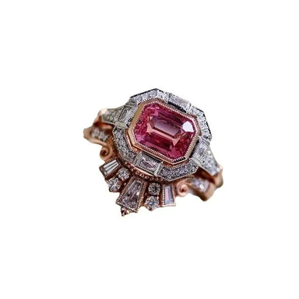 Women's geometric ruby fashion ring in rose gold colour alloy metal