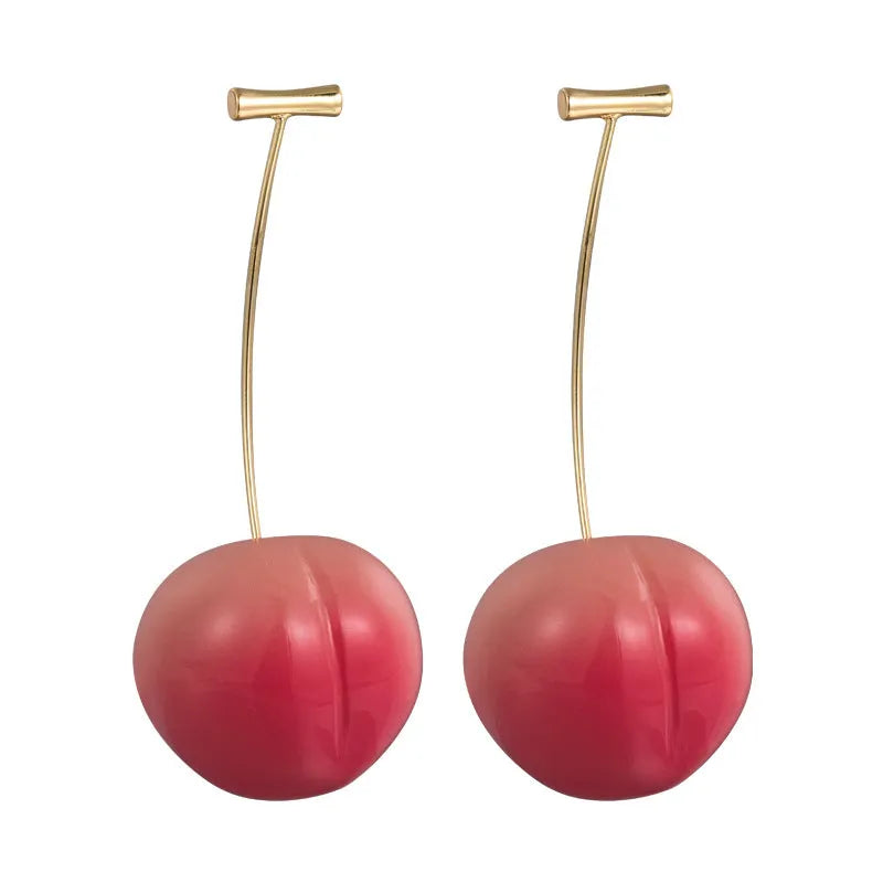 Acrylic peach fruit earrings in small and large sizes with copper components