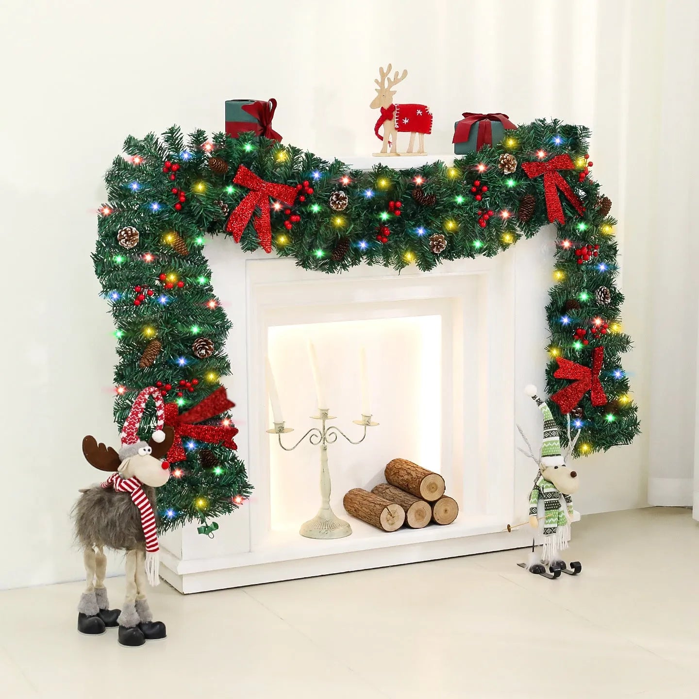 Rattan pine cone bow Christmas decoration with European style design and optional lighting effects