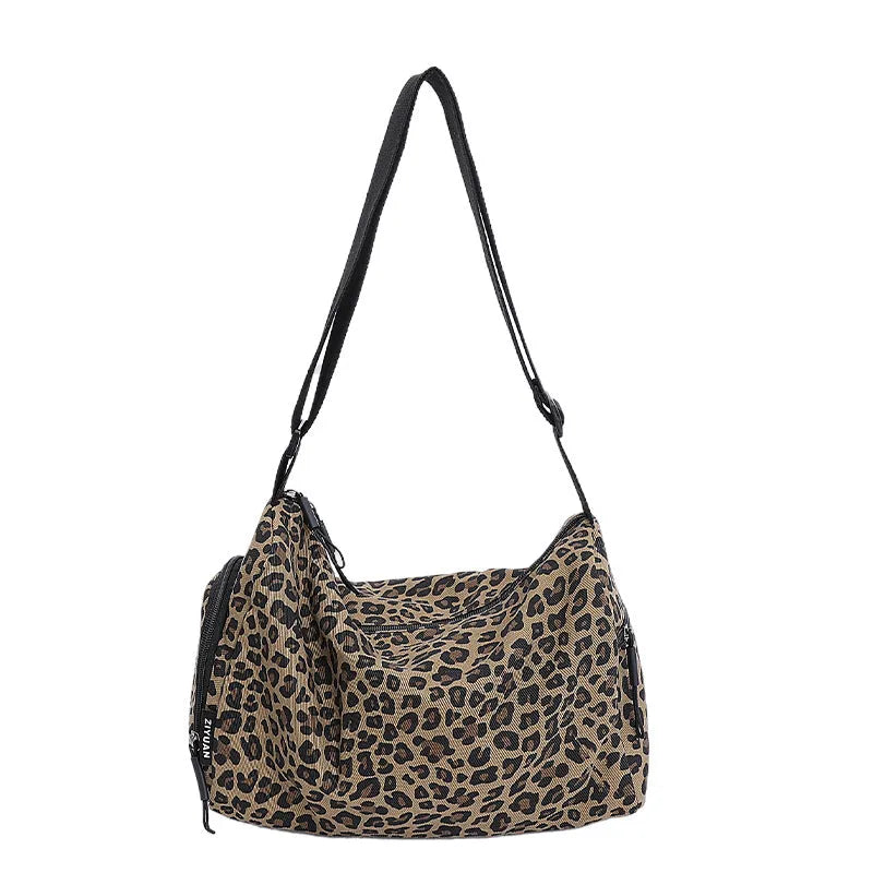 Leopard print sports messenger crossbody bag with large capacity and cloth construction