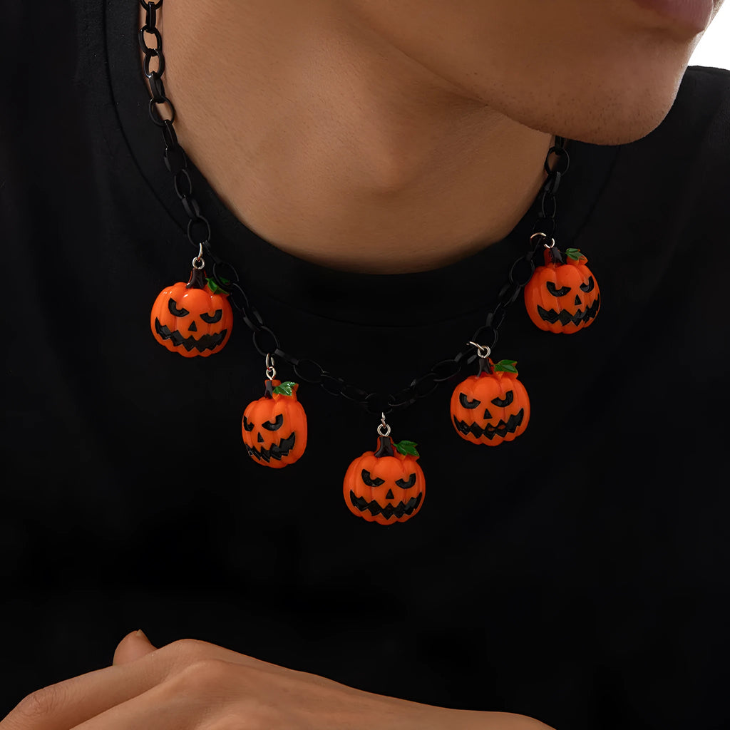Halloween pumpkin ghost cartoon necklace with mixed colour acrylic pendant on 30cm chain