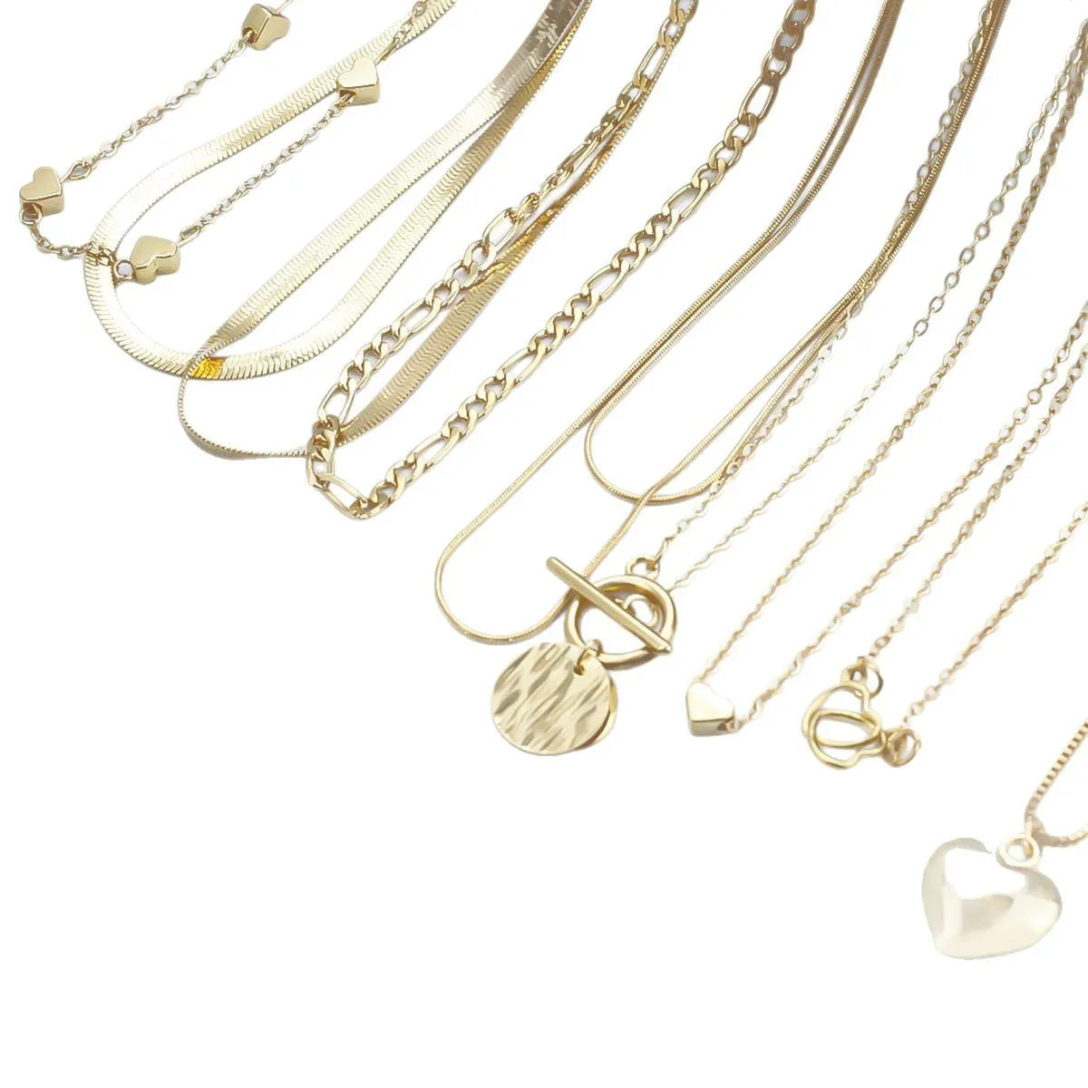 Women's gold electroplated necklace set with ten alloy pendants on adjustable snake bones chain