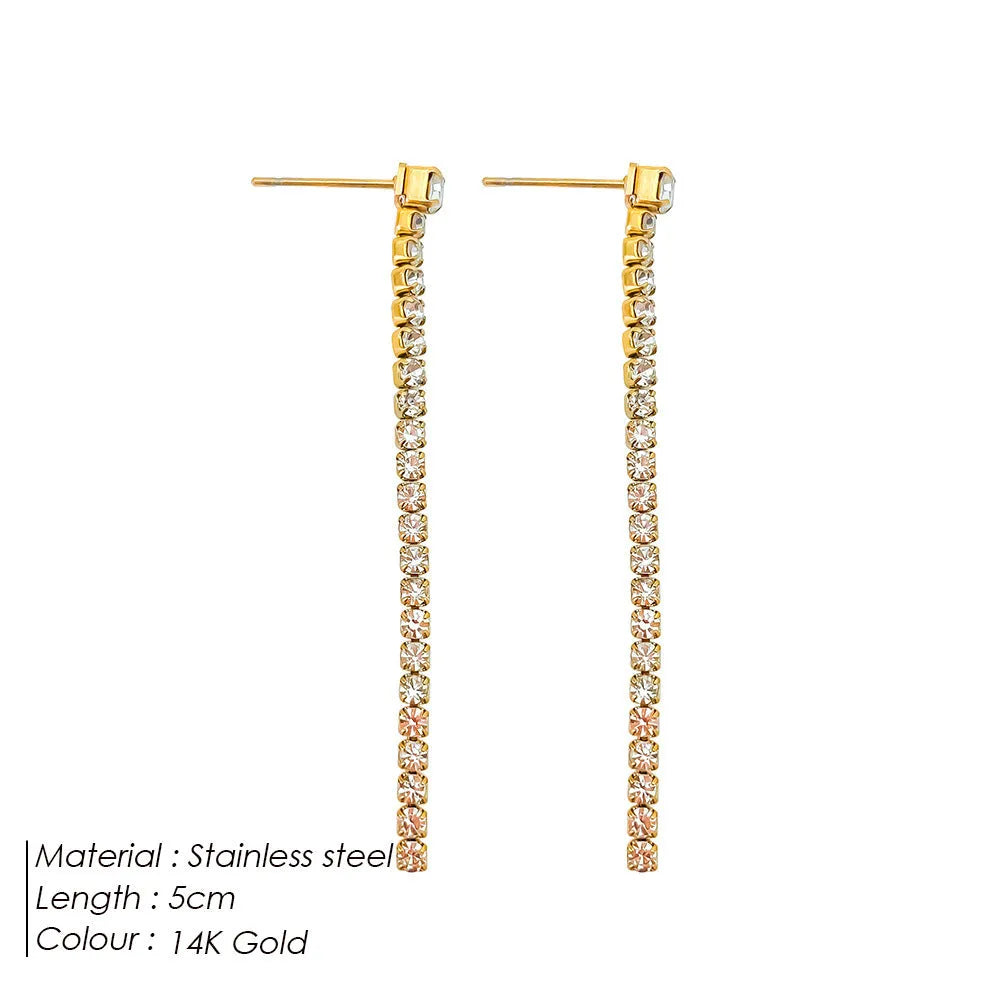 Geometric zircon earrings with linear Chinese design in stainless steel, gold and steel colour options