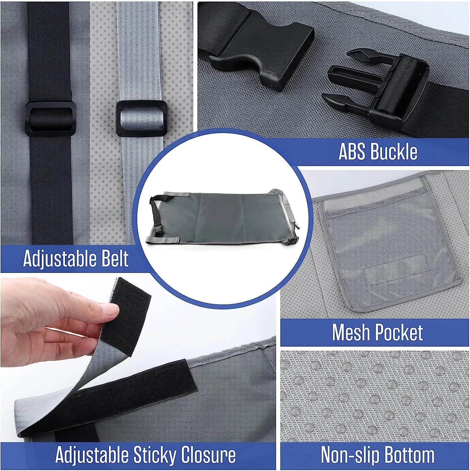 Portable blue nylon children's aircraft pedal seat extender with extension device