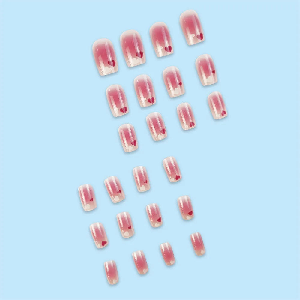 Red and white love gradient nail stickers with starry sky pattern and glue tube