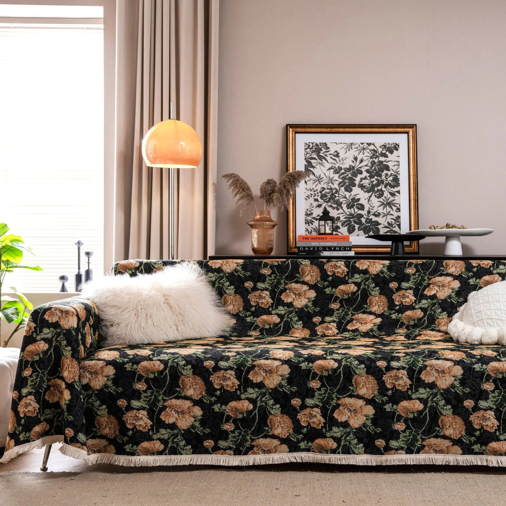 American country style jacquard sofa cover with anti-hair scratch flower pattern in polyester cotton fabric