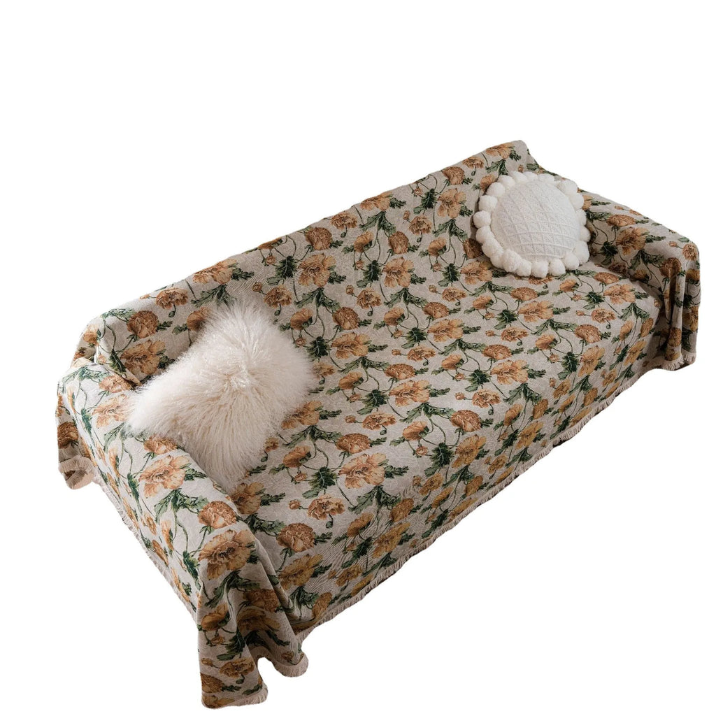 American country style jacquard sofa cover with anti-hair scratch flower pattern in polyester cotton fabric