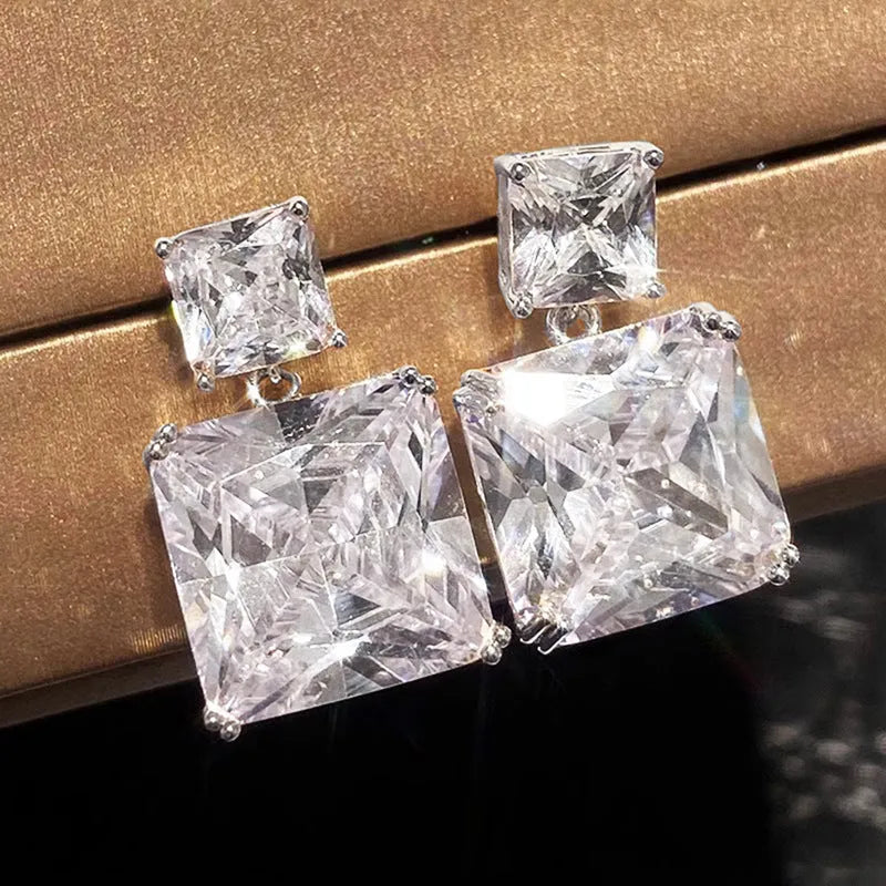 Copper geometric square earrings for women in white gold and gold colour options