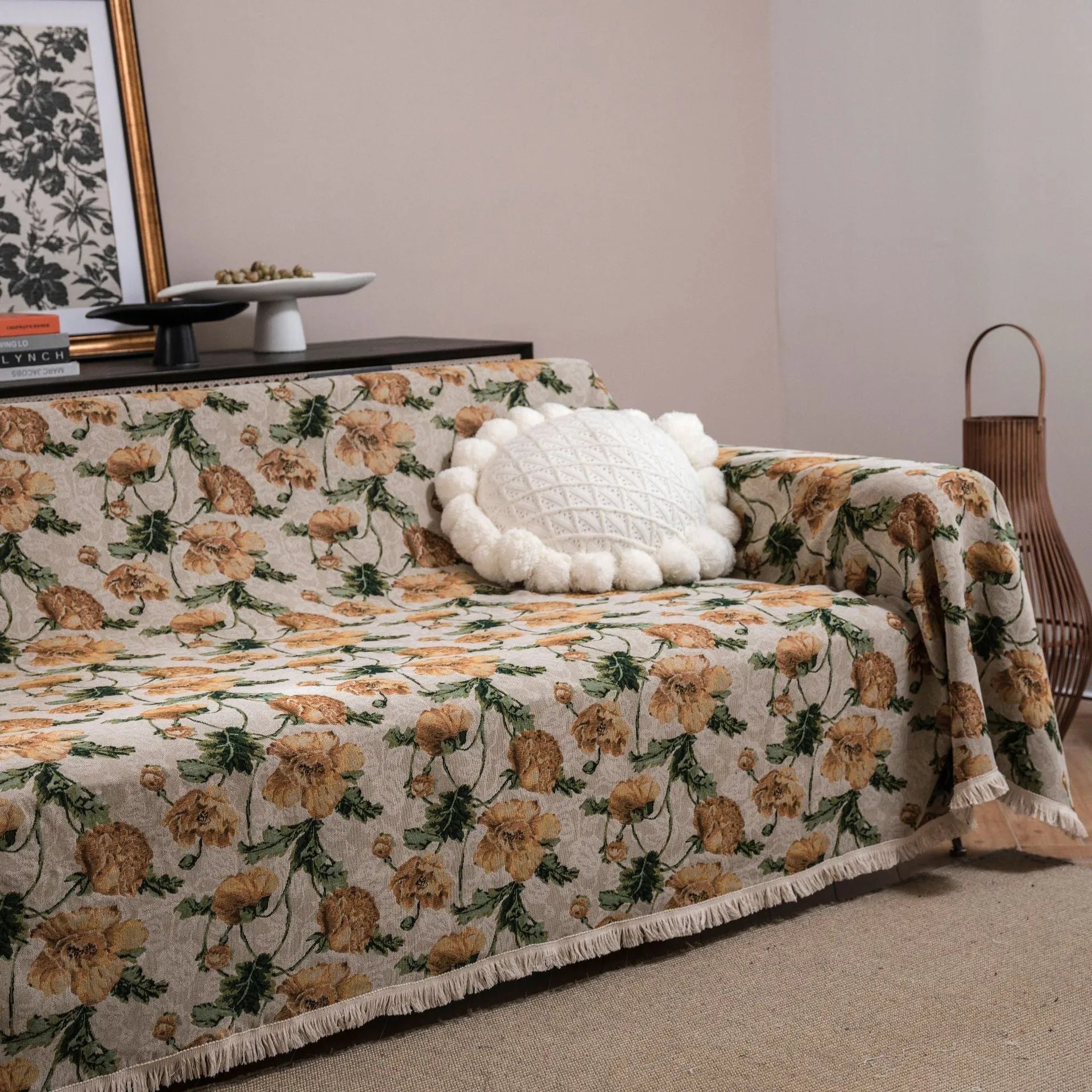 American country style jacquard sofa cover with anti-hair scratch flower pattern in polyester cotton fabric