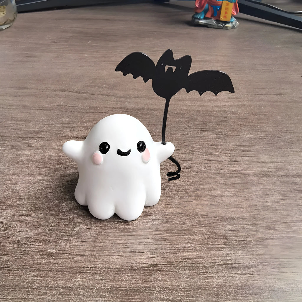 Mini resin ghost walking dog Halloween statue with bat, American style ornament