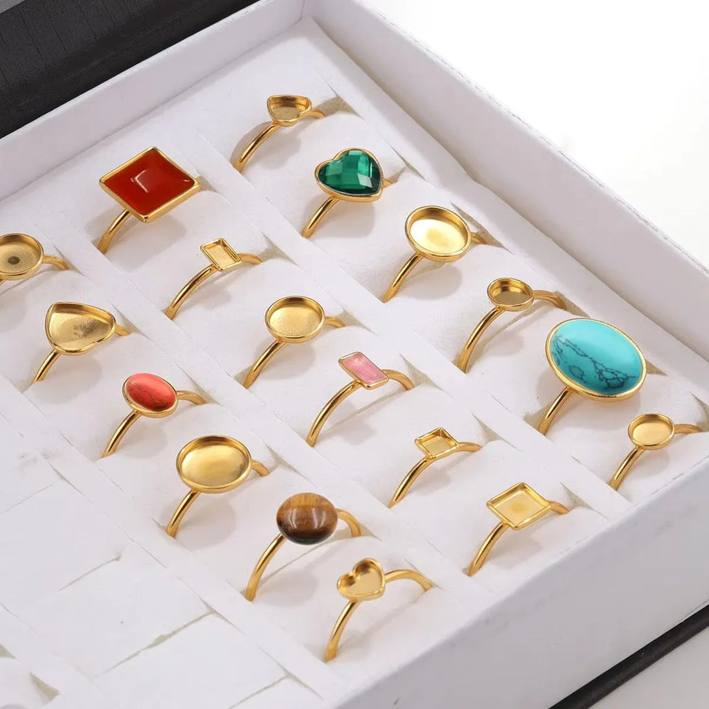 Golden stainless steel ring setting with totem pattern for DIY jewellery making